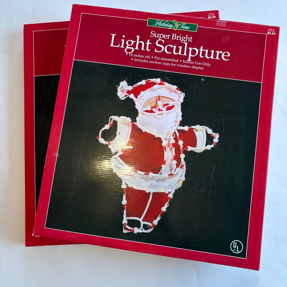 Holiday Time Set of 2 Vintage 18" Light Up Santa Indoor Window Display Christmas